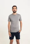 CAMISETA PIMA - GOLA CRUZADA DUPLA - PRATA