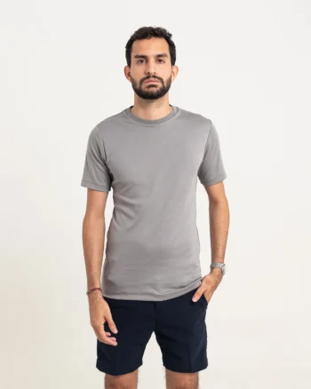 CAMISETA PIMA - GOLA CRUZADA DUPLA - PRATA